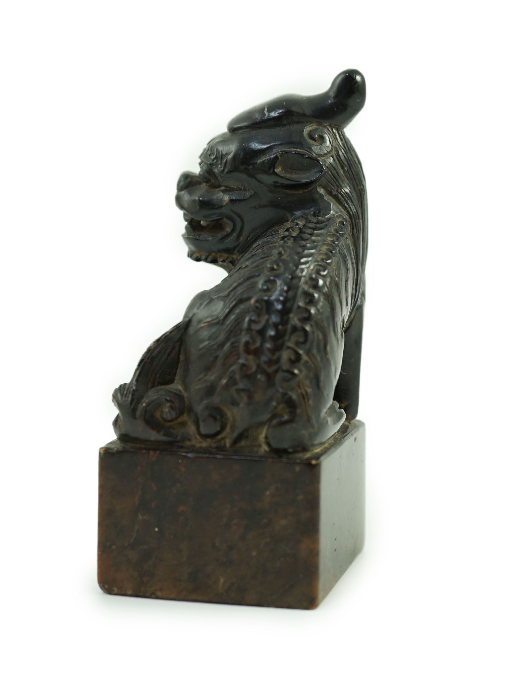 A Chinese soapstone pixiu (lion dog) seal, 9.5 cms high.